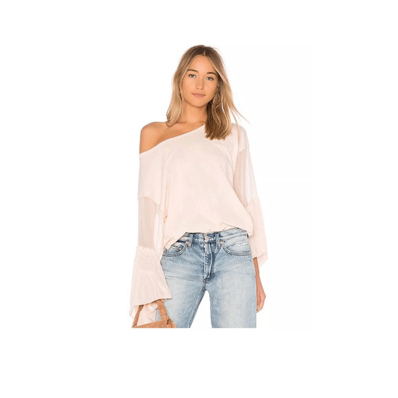 Free People Tee Shirt Still Got It Lagen Look  Bell Sleeve Baby Pink Top - Picture 2 of 8
